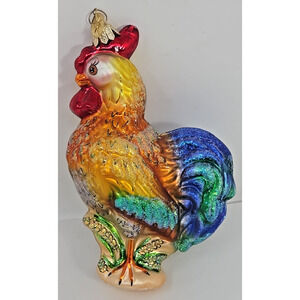 Christopher Radko Farm Alarm 2005 Chicken Rooster glass retired Christmas U33AV